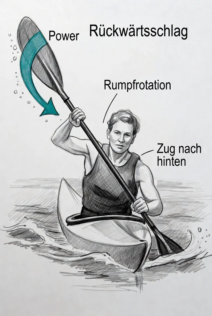 Ruch wzdłuż boku łodzi do przodu.